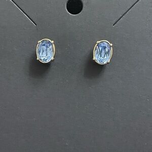 Gold-Setting Blue Oval Crystal Stud Earrings